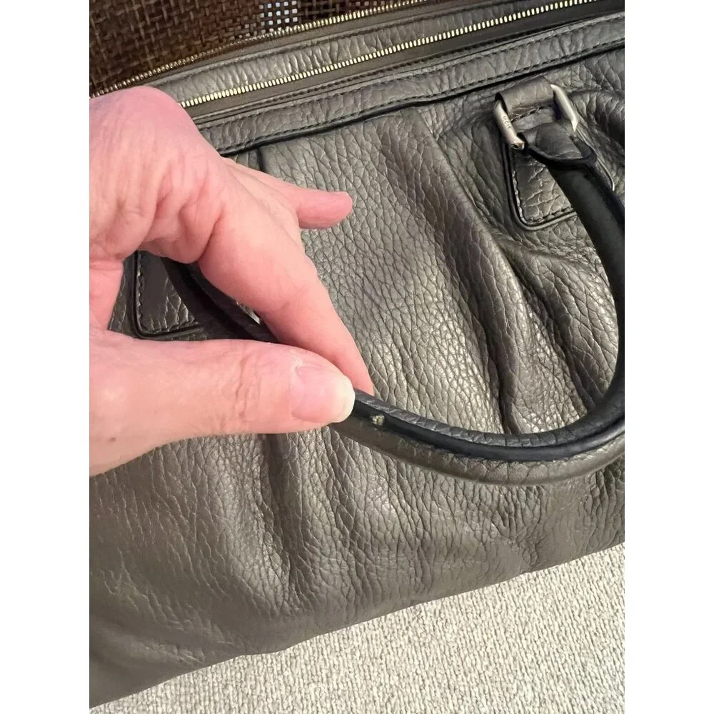 MCM Pebbled Leather Gray Satchel Bag